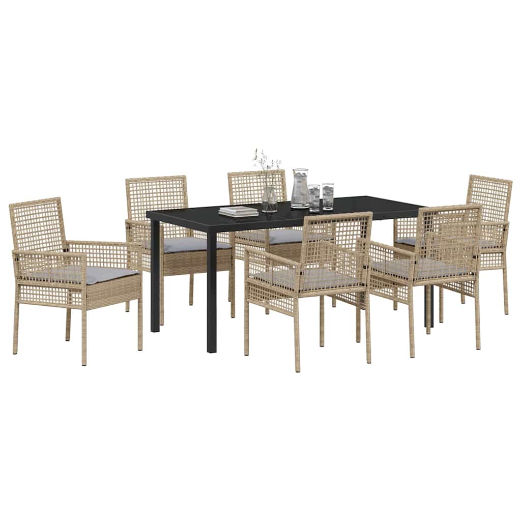 Conjunto de Comedor de Jardín 7 pcs Beige ratán sintético