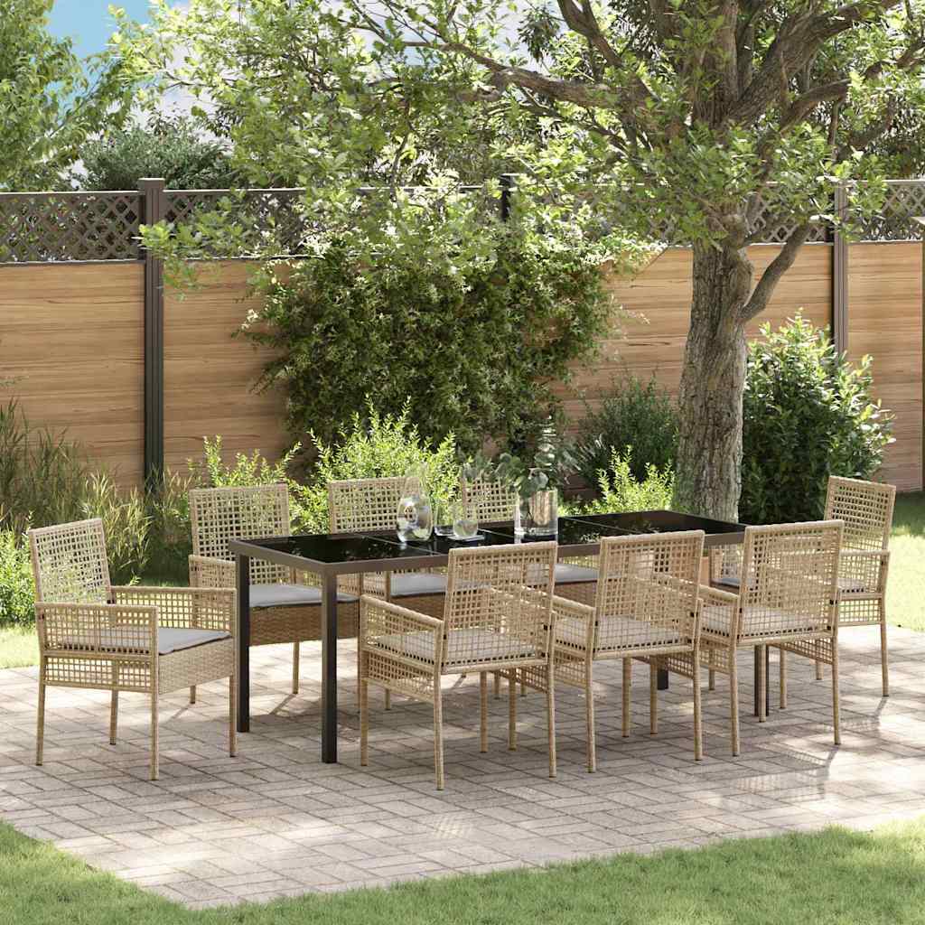 Conjunto de Comedor de Jardín 9 pcs Beige ratán sintético
