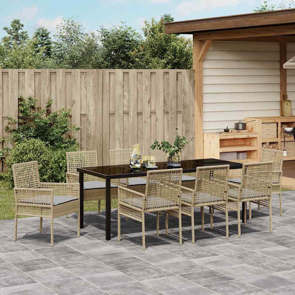 Conjunto de Comedor de Jardín 9 pcs Beige ratán sintético