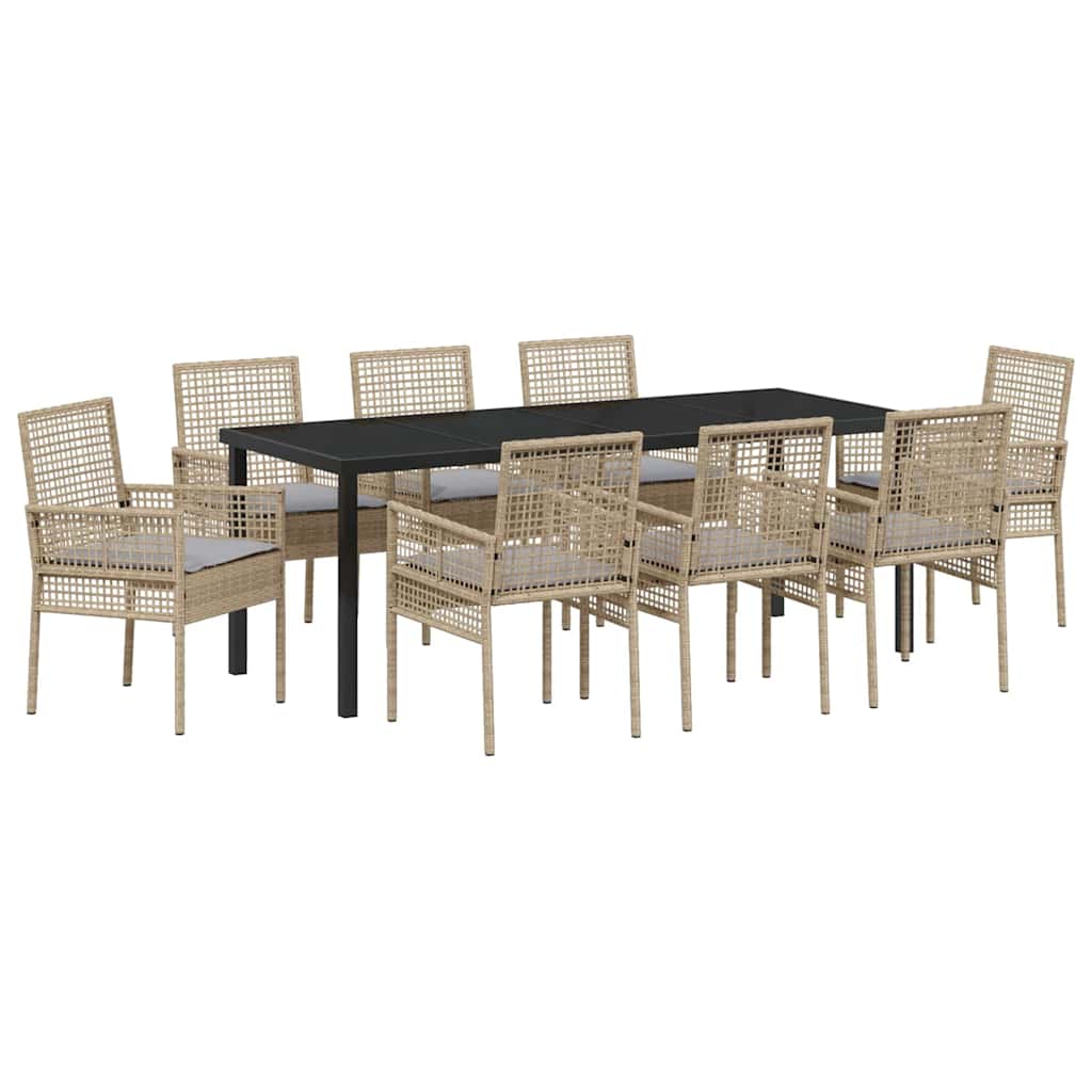 Conjunto de Comedor de Jardín 9 pcs Beige ratán sintético