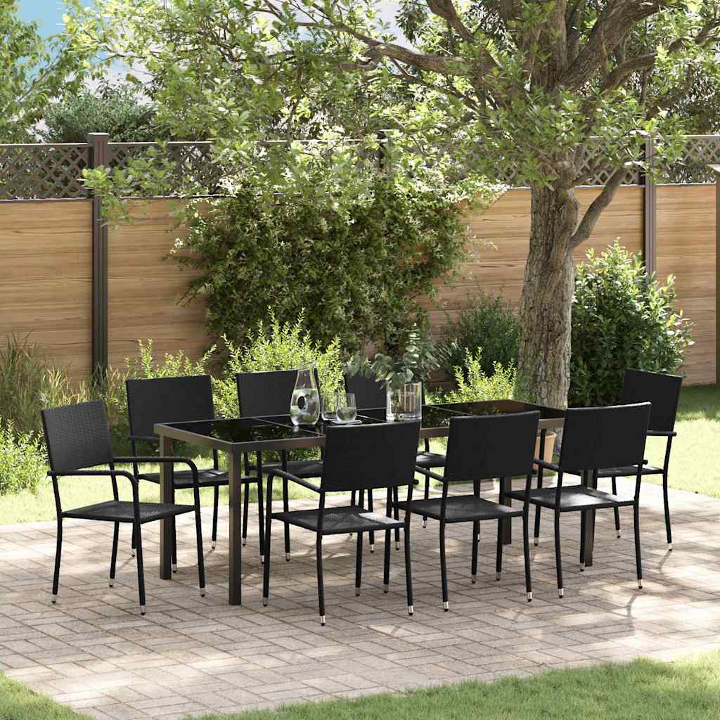 Conjunto de Comedor de Jardín 9 pcs Negro ratán sintético