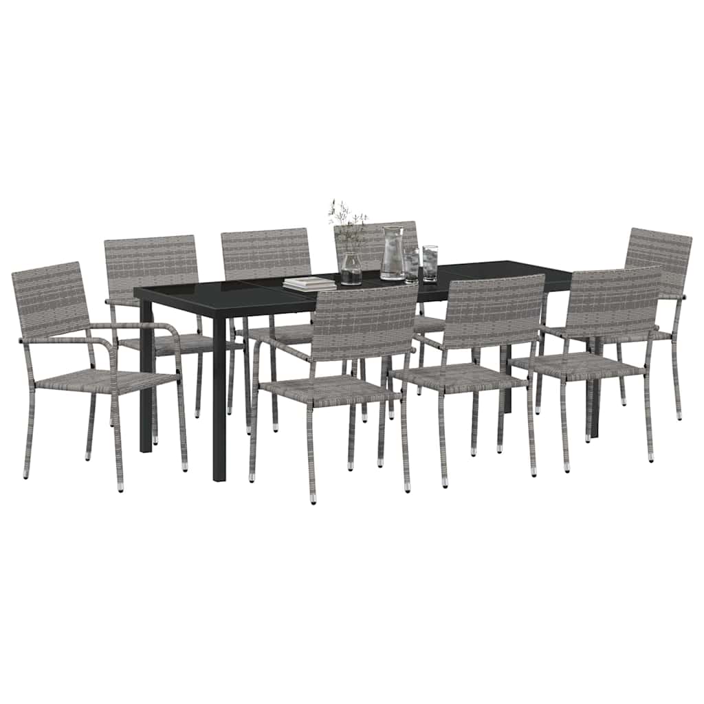 Conjunto de Comedor de Jardín 9 pcs Gris ratán sintético