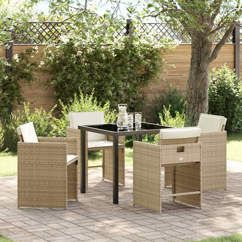 Conjunto de Refeição de Jardim 5 pçs Bege Vime PE
