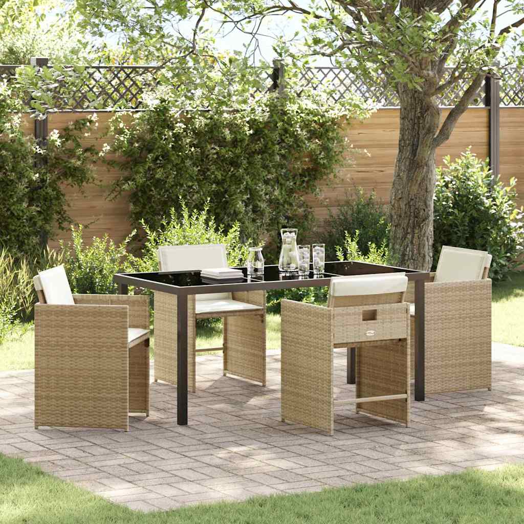 Conjunto de Refeição de Jardim 5 pçs Bege Vime PE