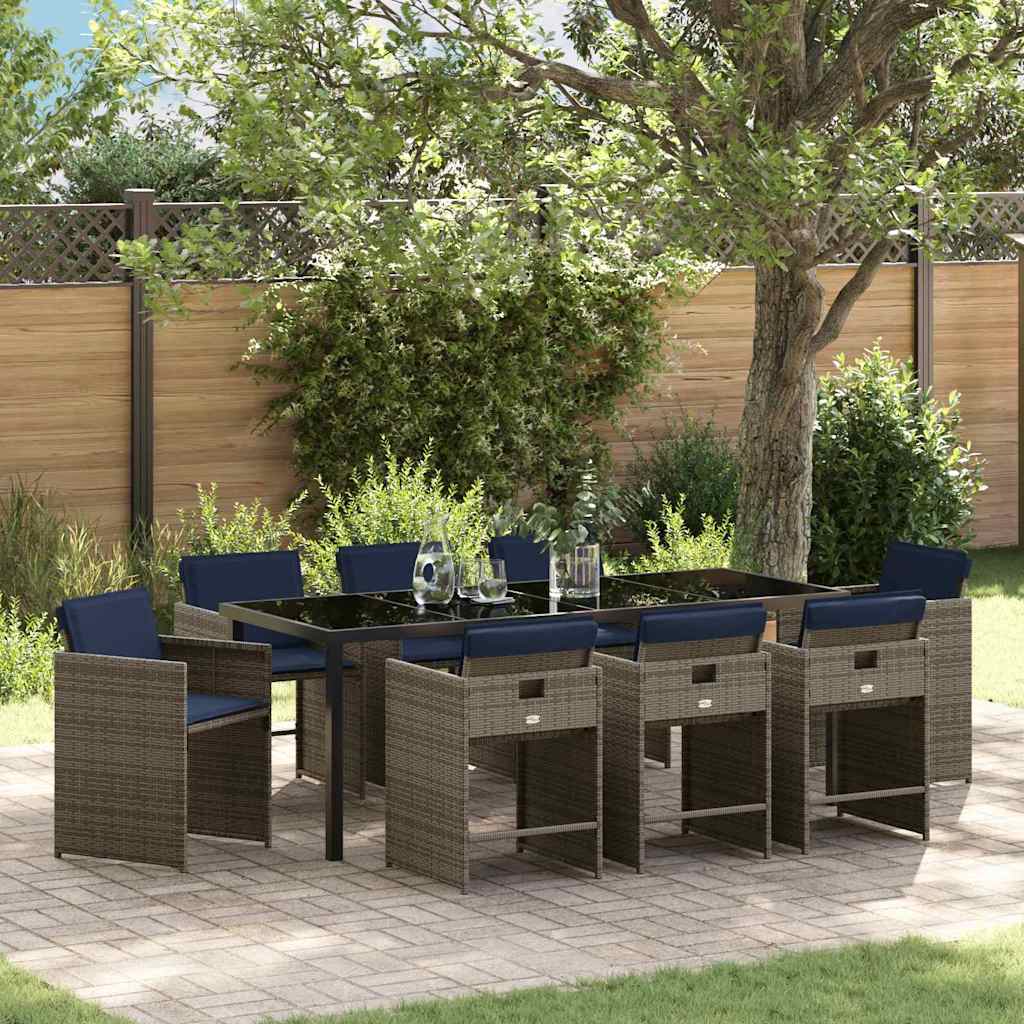 Conjunto de Comedor de Jardín 9 pcs Gris ratán sintético