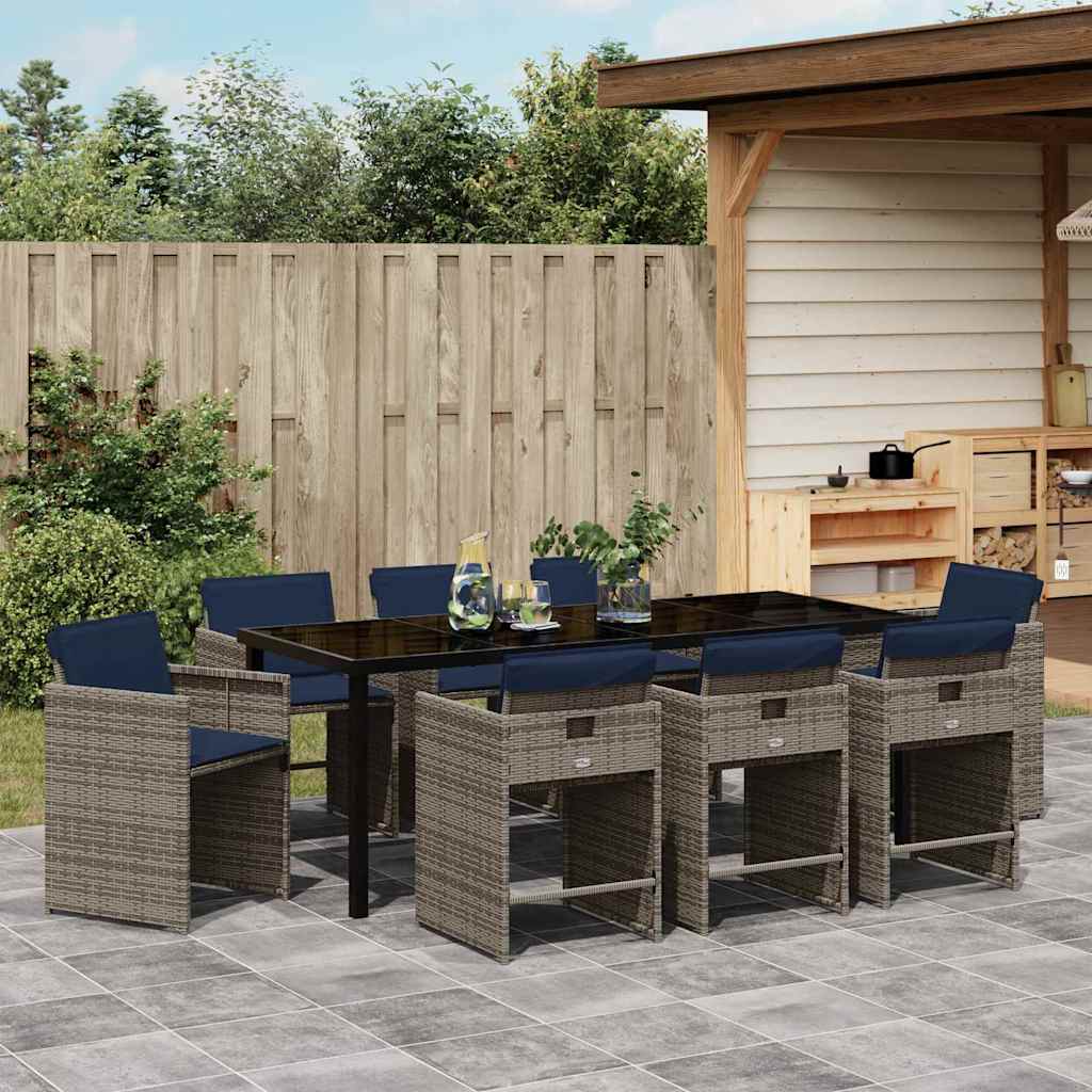 Conjunto de Comedor de Jardín 9 pcs Gris ratán sintético