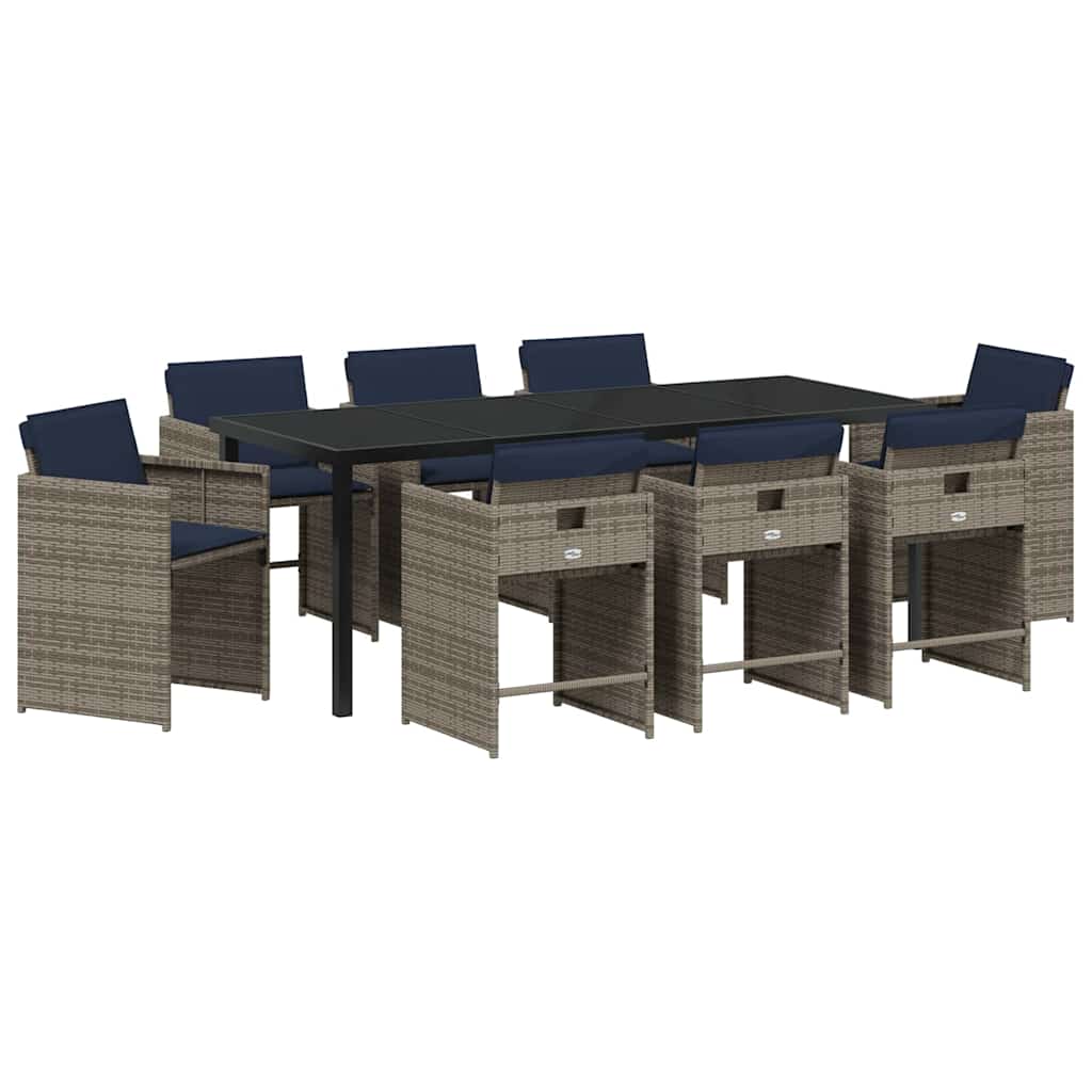 Conjunto de Comedor de Jardín 9 pcs Gris ratán sintético