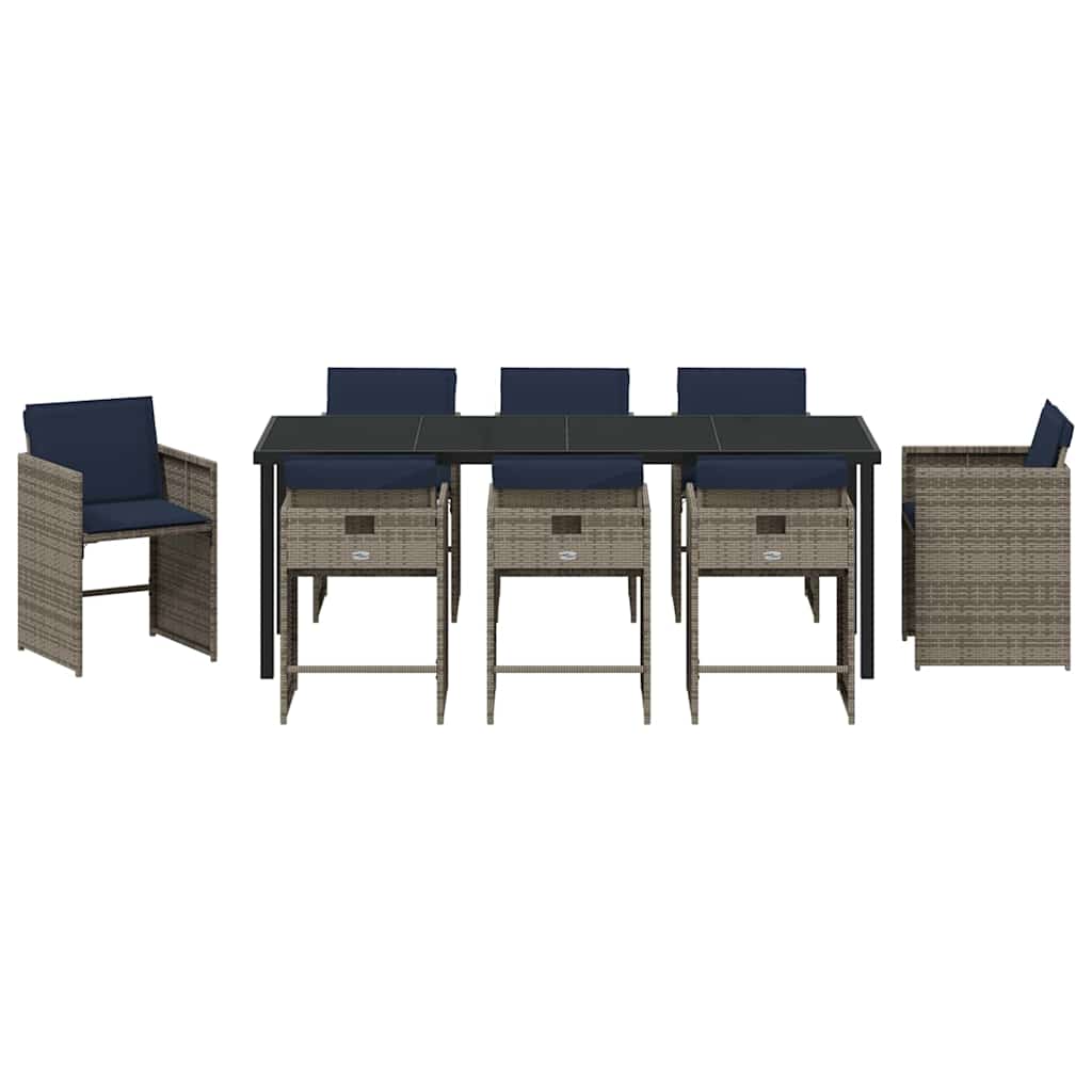 Conjunto de Comedor de Jardín 9 pcs Gris ratán sintético