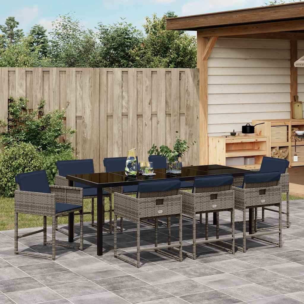 Conjunto de Comedor de Jardín 9 pcs Gris ratán sintético