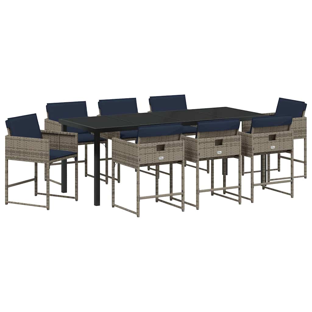 Conjunto de Comedor de Jardín 9 pcs Gris ratán sintético
