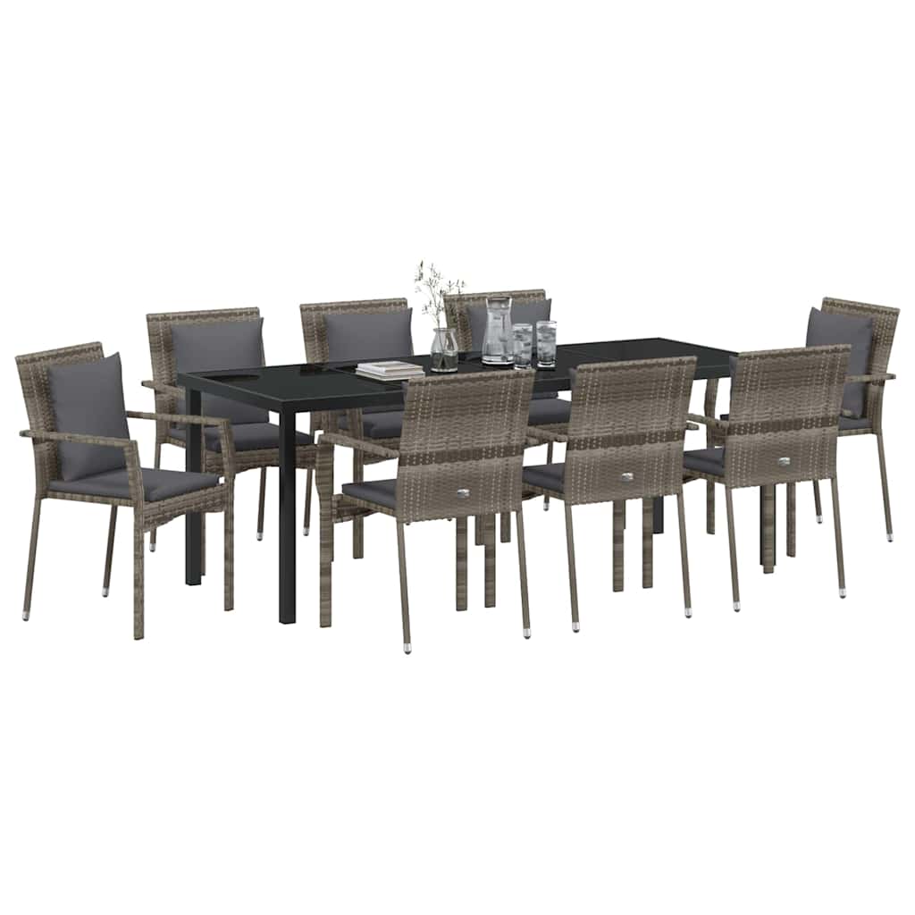 Conjunto de Comedor de Jardín 9 pcs Gris ratán sintético