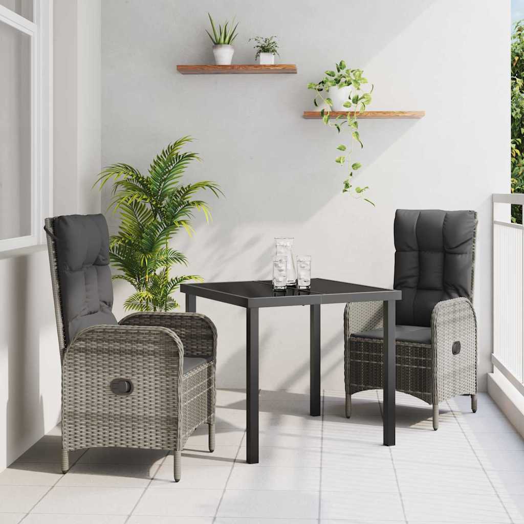Conjunto de Jantar de Jardim 3 peças Cinzento vime sintético
