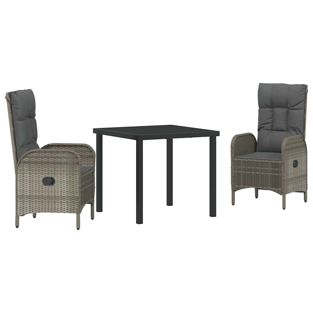 Conjunto de Comedor de Jardín 3 pcs Gris ratán sintético