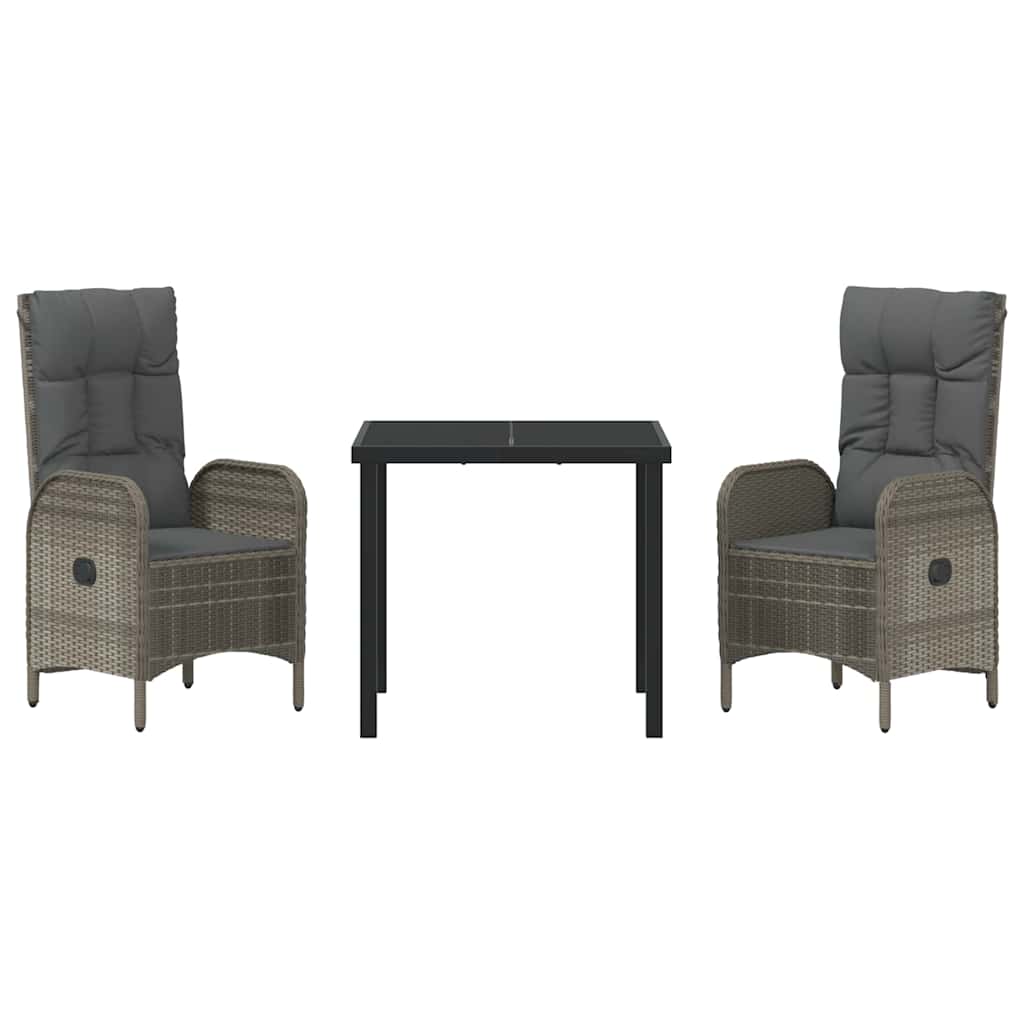 Conjunto de Comedor de Jardín 3 pcs Gris ratán sintético
