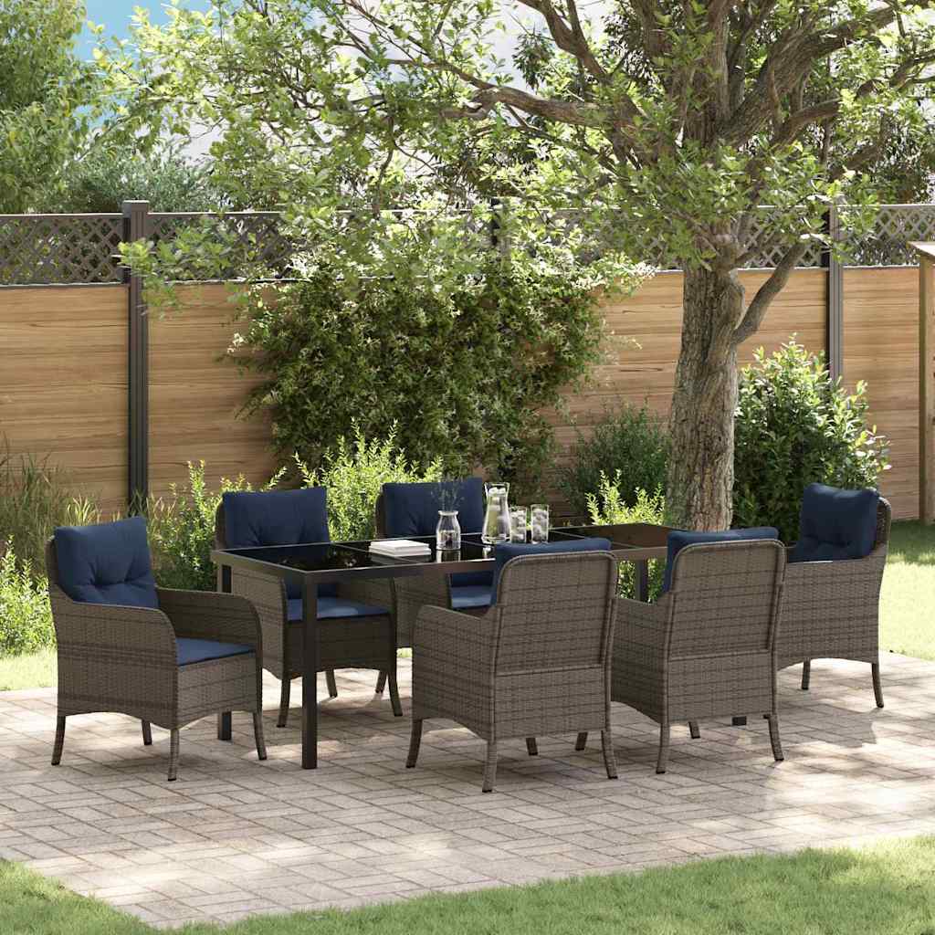 Móveis de jardim 7 peças cinzentos, vime sintético