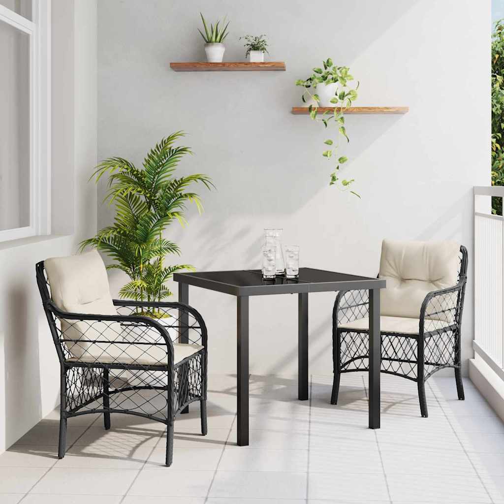 Conjunto de Comedor de Jardín 3 pcs Negro ratán sintético
