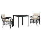 Conjunto de Comedor de Jardín 3 pcs Negro ratán sintético