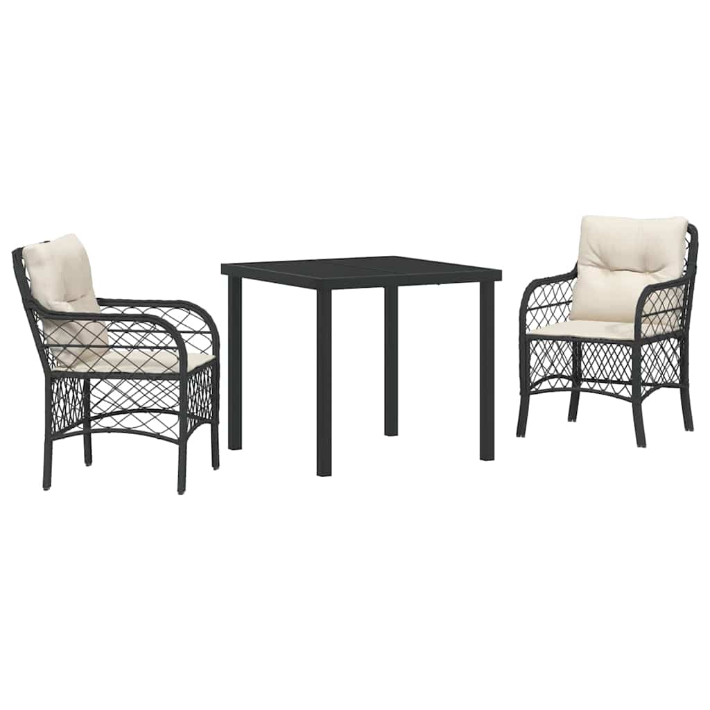 Conjunto de Comedor de Jardín 3 pcs Negro ratán sintético