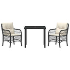 Conjunto de Comedor de Jardín 3 pcs Negro ratán sintético