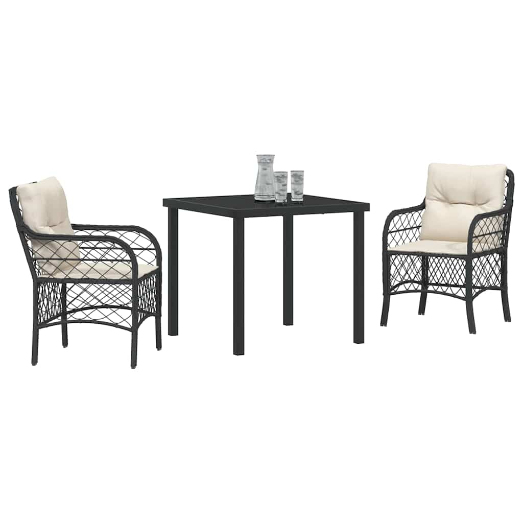 Conjunto de Comedor de Jardín 3 pcs Negro ratán sintético