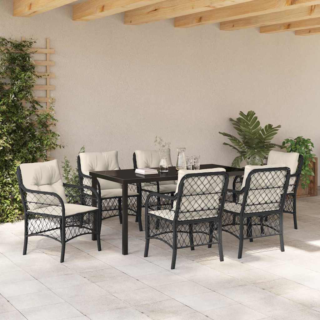 Conjunto de Comedor de Jardín 7 pcs Negro ratán sintético