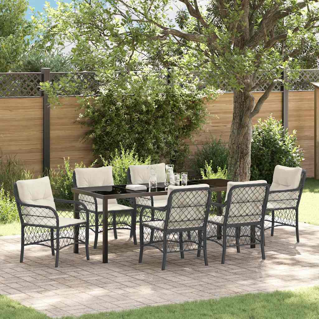 7-piece Outdoor Dining Set Black Poly Rattan