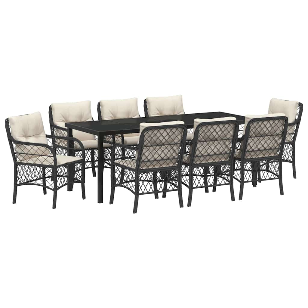 Conjunto de Comedor de Jardín 9 pcs Negro ratán sintético