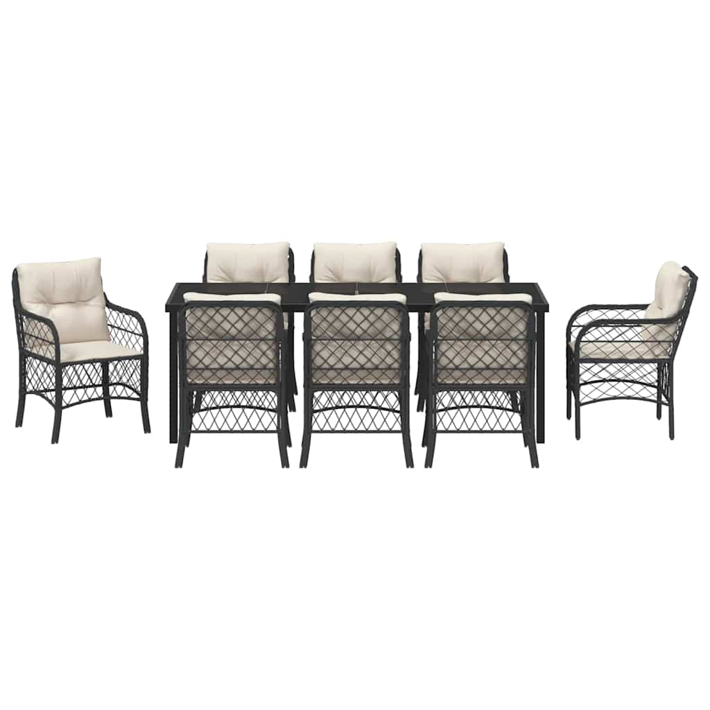 Conjunto de Comedor de Jardín 9 pcs Negro ratán sintético