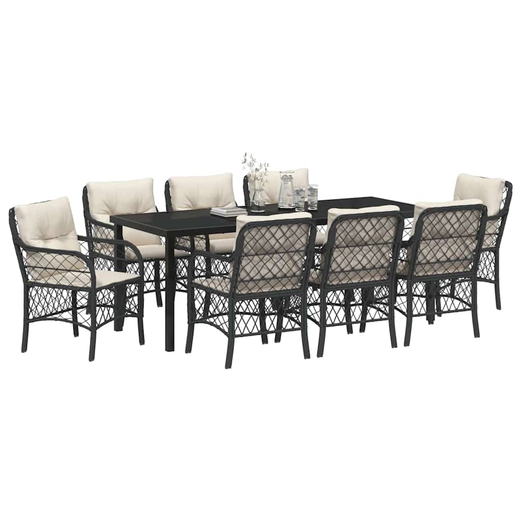 Conjunto de Comedor de Jardín 9 pcs Negro ratán sintético
