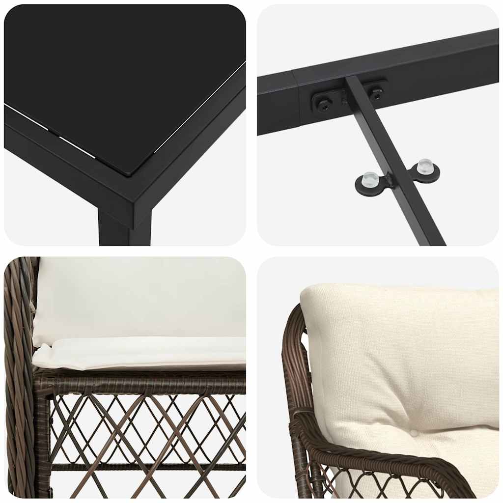 Conjunto de Comedor de Jardín 3 pcs Marrón ratán sintético