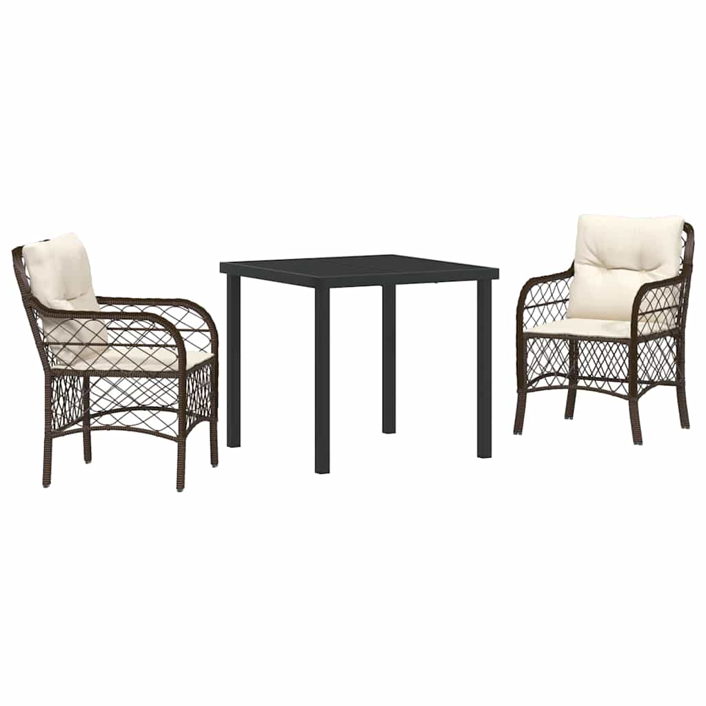 Conjunto de Comedor de Jardín 3 pcs Marrón ratán sintético