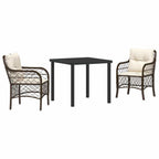 Conjunto de Comedor de Jardín 3 pcs Marrón ratán sintético