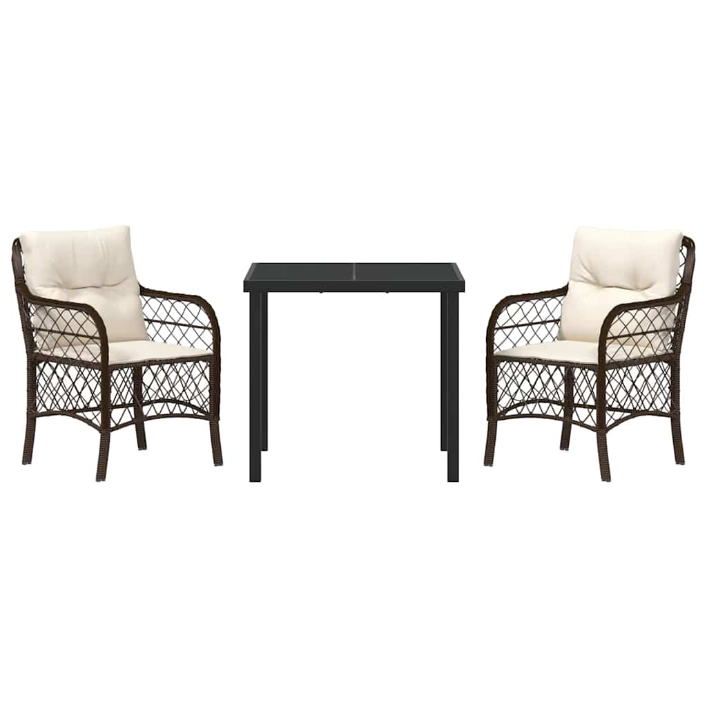 Conjunto de Comedor de Jardín 3 pcs Marrón ratán sintético
