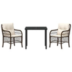 Conjunto de Comedor de Jardín 3 pcs Marrón ratán sintético