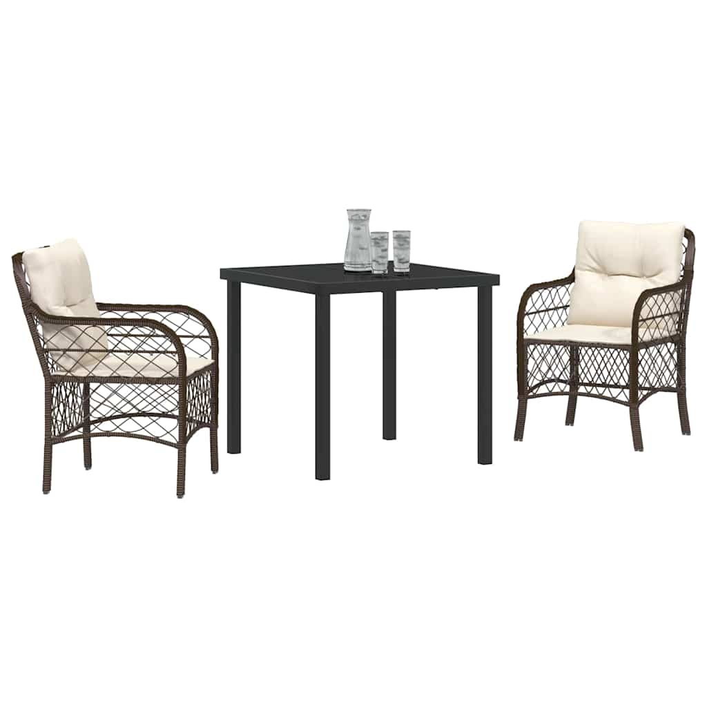 Conjunto de Comedor de Jardín 3 pcs Marrón ratán sintético
