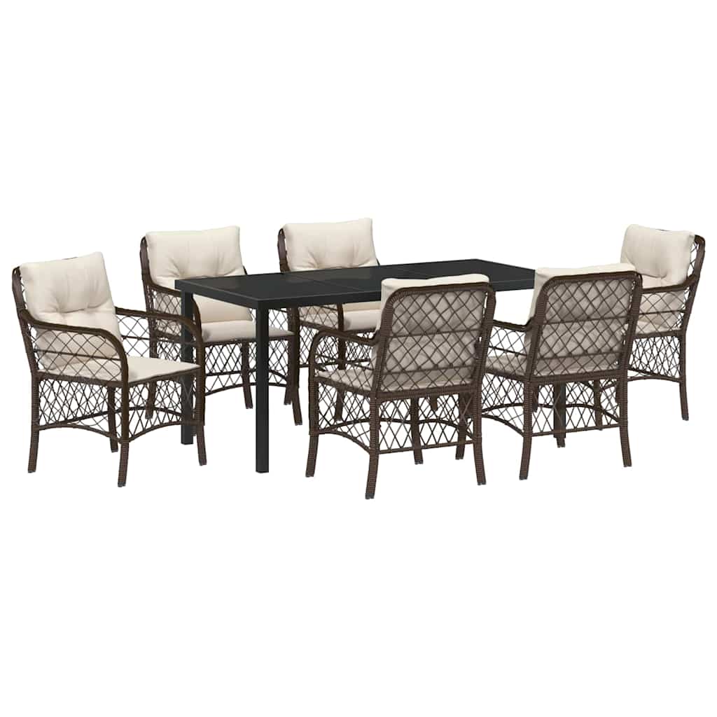 Conjunto de Comedor de Jardín 7 pcs Marrón ratán sintético