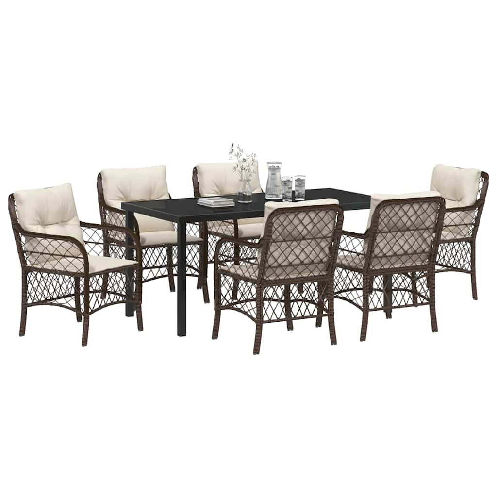 Conjunto de Comedor de Jardín 7 pcs Marrón ratán sintético