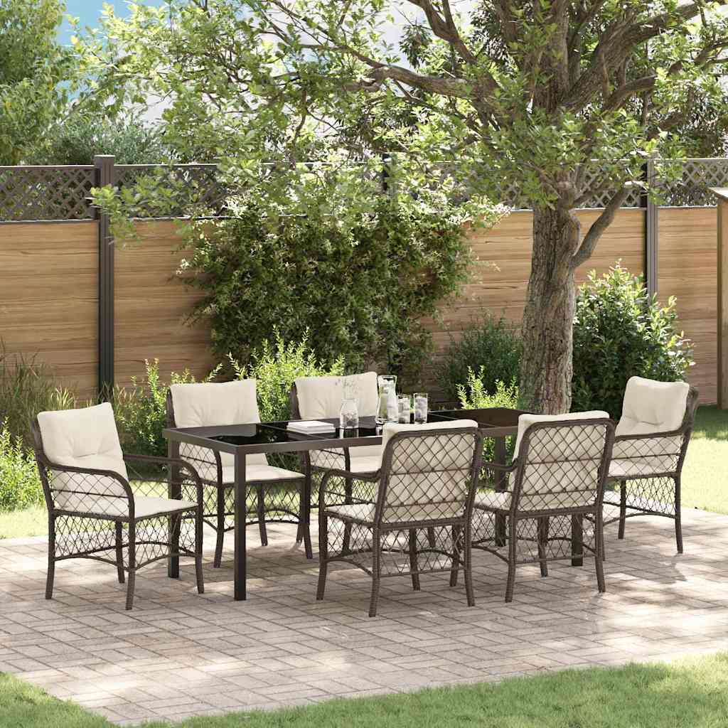 7-piece Outdoor Dining Set Brown PE Rattan