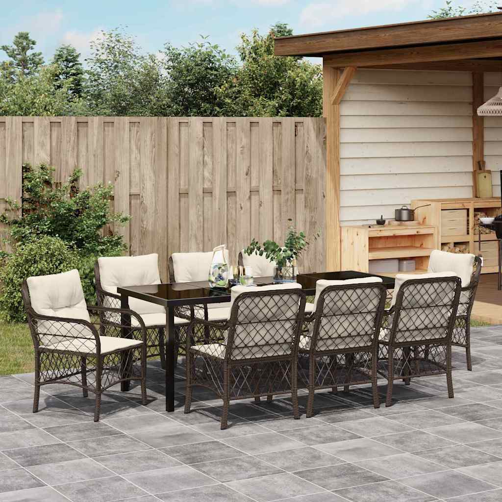 Conjunto de Comedor de Jardín 9 pcs Marrón ratán sintético
