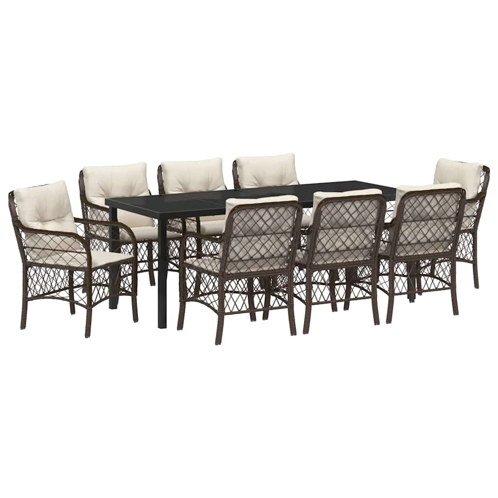 Conjunto de Comedor de Jardín 9 pcs Marrón ratán sintético