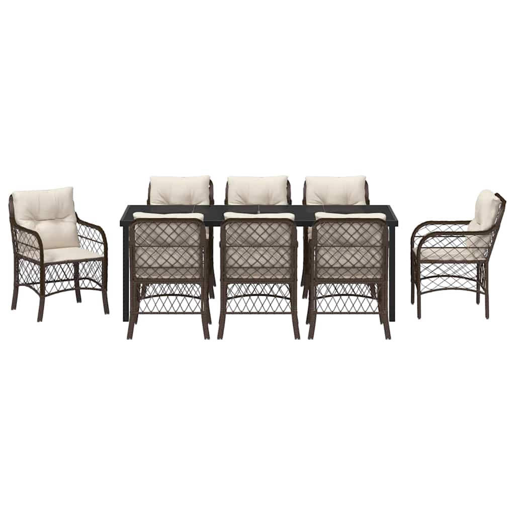 Conjunto de Comedor de Jardín 9 pcs Marrón ratán sintético