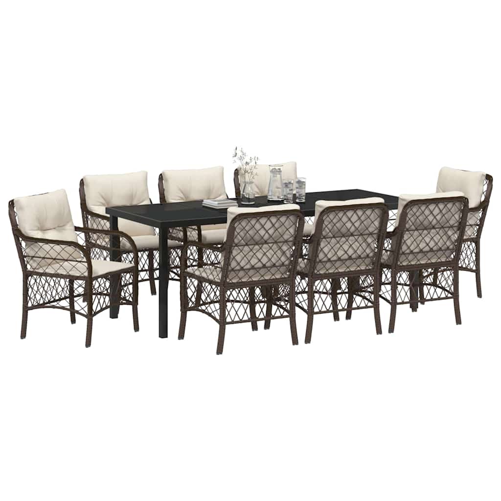 Conjunto de Comedor de Jardín 9 pcs Marrón ratán sintético