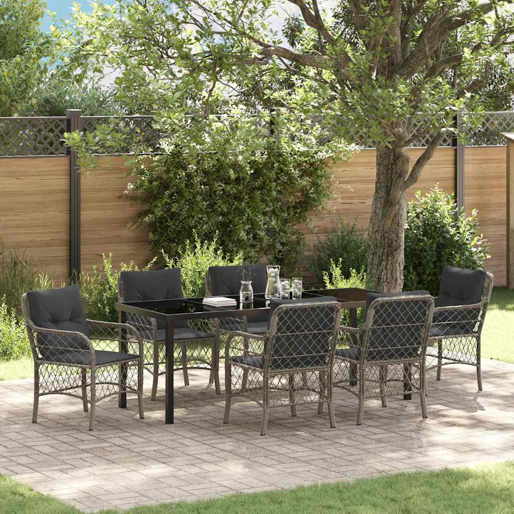 7-piece Garden Dining Set Grey Synthetic Rattan