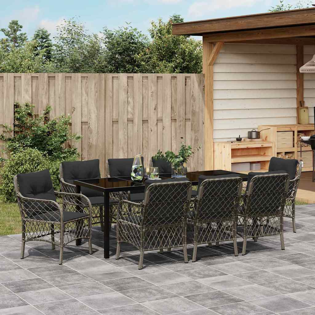 Conjunto de Comedor de Jardín 9 pcs Gris ratán sintético
