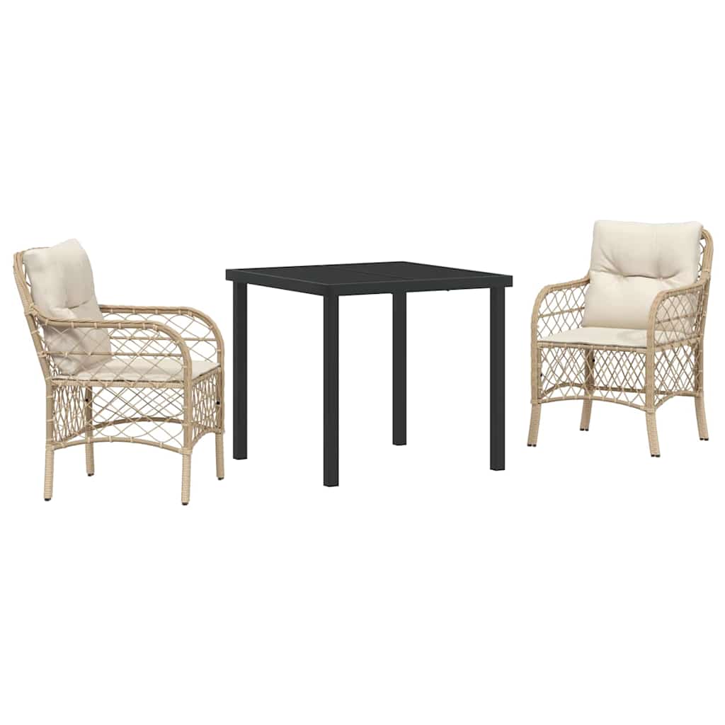 Conjunto de Comedor de Jardín 3 pcs Beige ratán sintético