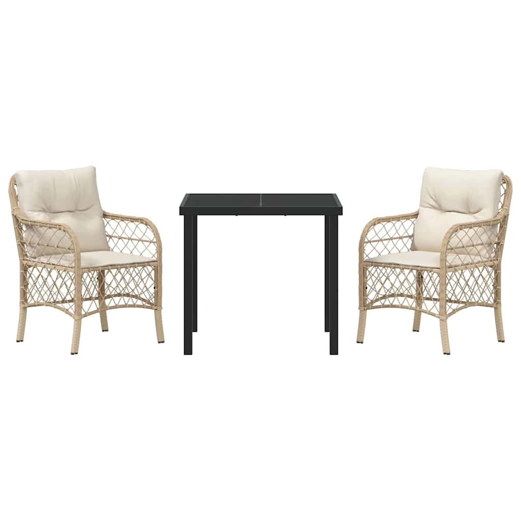 Conjunto de Comedor de Jardín 3 pcs Beige ratán sintético