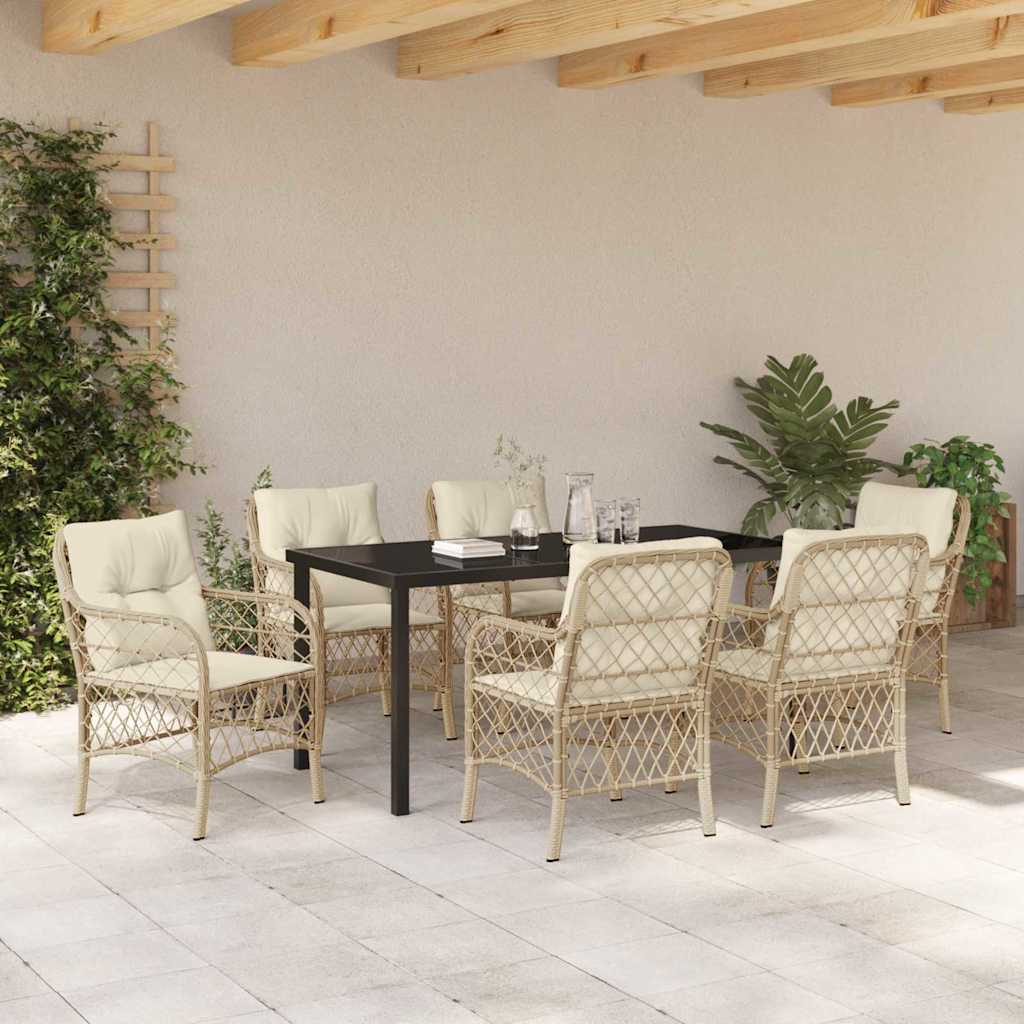 Conjunto de Comedor de Jardín 7 pcs Beige ratán sintético