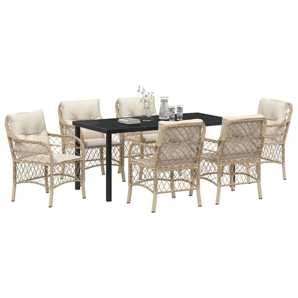 Conjunto de Comedor de Jardín 7 pcs Beige ratán sintético