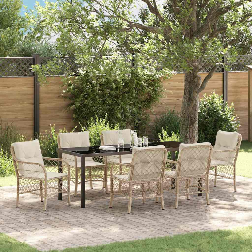 Conjunto de Comedor de Jardín 7 pcs Beige ratán sintético