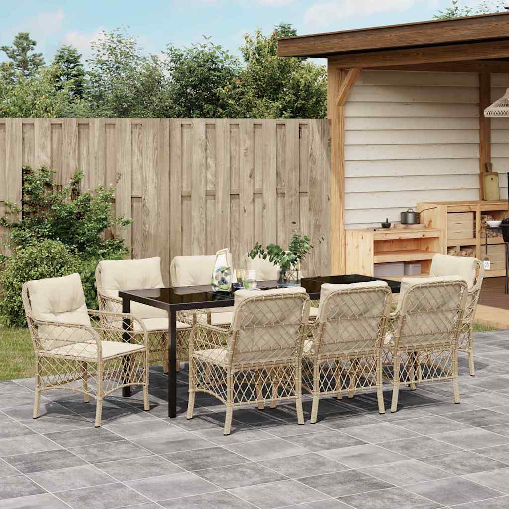 Conjunto de Comedor de Jardín 9 pcs Beige ratán sintético